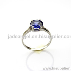 Jade Angel Fashion Sterling Silver with Round Cut 9mm Created Tanzanite and CZ Diamonds Ring Color Blue Size 7.5