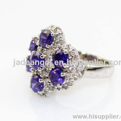 Larger 925 Silver Ring with Created Gemstones and Clear Cubic Zircon Ring