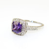 Fashion Jewelry 925 Silver 7x7mm Created Amethyst Ring with Rhinestone