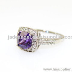 Fashion Jewelry 925 Silver 7x7mm Created Amethyst Ring with Rhinestone