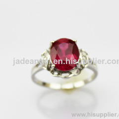 New Style Silver Jewelry 8x10mm Oval Cut Ruby Cubic Zircon 925 Silver Ring