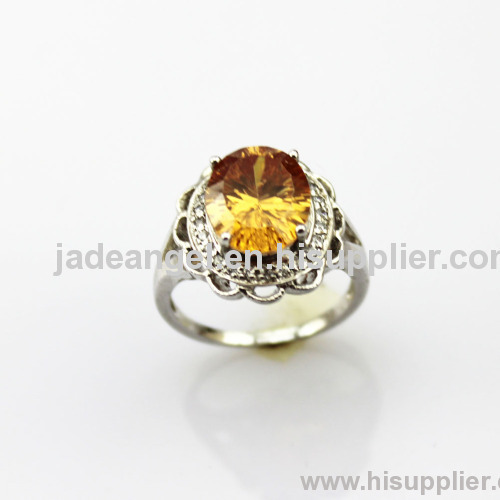 Fashion Jewelry 8x10mm Oval Cut Created Citrine and Clear Cubic Zircon Diamonds Ring