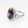 Gemstone Jewelry 925 Silver Ring with 11x15mm Oval Created Amethyst and Rhinestone