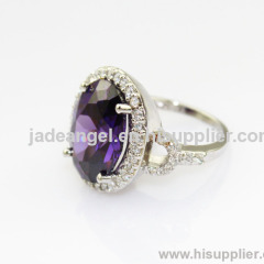 Gemstone Jewelry 925 Silver Ring with 11x15mm Oval Created Amethyst and Rhinestone