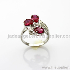 Fashion Jewelry 925 Silver Ring with 3 Multicolored Cubic Zircon Stones Ruby and Citrine and Amethyst