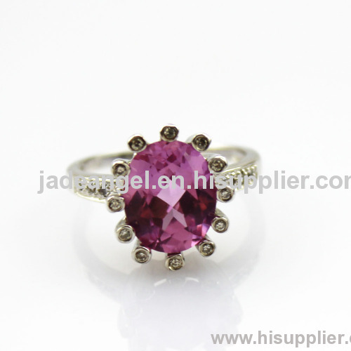 fashion silver jewelry 925 silver pink cubic zircon ring jewelry