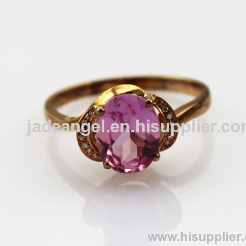 18k rose gold plated 925 silver pink cubic zircon ring jewelry