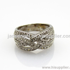 Fashion Jewelry Pave Created Diamonds Solid 925 Silver Crossover Ring