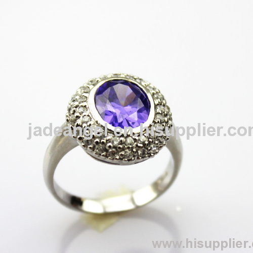 Hot Sale 925 Silver Ring with 9x11mm Created Amethyst and Cubic Zircon