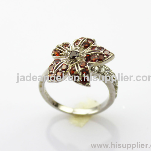 Designer Jewelry Solid Sterling Silver Pave Created Ruby Flower Ring