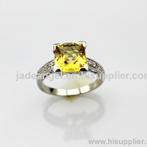925 Sterlilng Silver Jewelry 7x7mm Yellow Cubic Zircon and Created Diamonds Ring