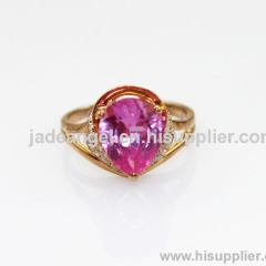 18k Rose Gold Plated Solid 925 Silver Ring with 8x10mm Oval Pink Cubic Zircon and Rhinestone Ring