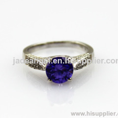 Fashion Jewelry 7mm Round Cut Created Amethyst and Clear Cz Diamodns Ring