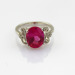 White Gold Plated Sterling Silver with 8x10mm Oval Created Ruby and Clear Cubic Zircon Ring