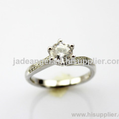 Solid 925 Silver Ring with 6mm Round Cut Rhinestone Engagement Ring