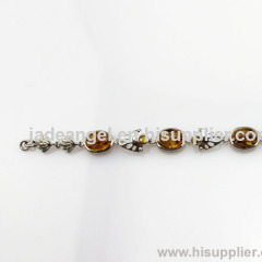Fashion Gemstone Bracelet Gemstone Jewelry 925 Silver 8x10mm Oval Citrine Link Bracelet