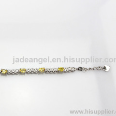 925 Sterling Silver Link Bracelet With Created Yellow Citrine and Clear CZ Diamonds