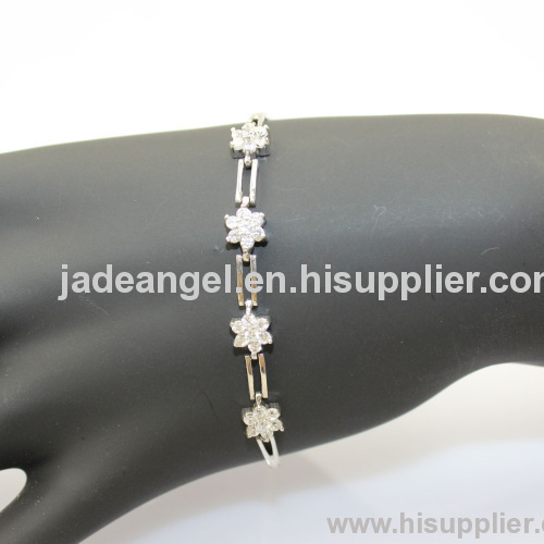 925 Silver Jewelry , Sterling Silver Link Bracelet with Clear CZ Diamonds