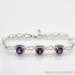 Fashion Jewelry Created Aemthyst Cubic Zircon 925 Silver Link Chain Bracelet