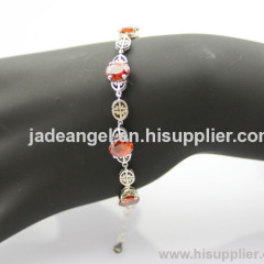 fashion jewelry 925 sterling silver with oval cut red cubic zircon link bracelet