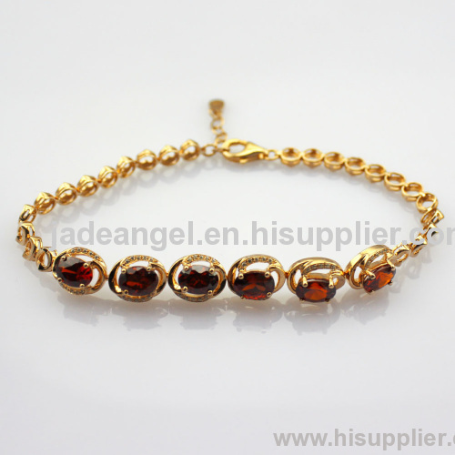 18k Rose Gold Jewelry Sterling Silver with Oval Cut Garnet Cubic Zircon Bracelet