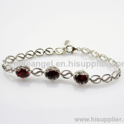 Sterling Silver Jewelry Created Garnet Cubic Zircon Link Chain Bracelets