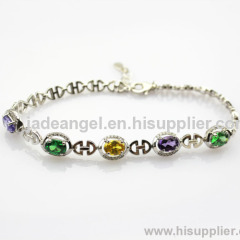 Gemstone Jewelry 925 Sterling Silver Link Bracelet with Multicoloured Cubic Zircon Color