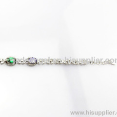 Gemstone Jewelry 925 Sterling Silver Link Bracelet with Multicoloured Cubic Zircon Color