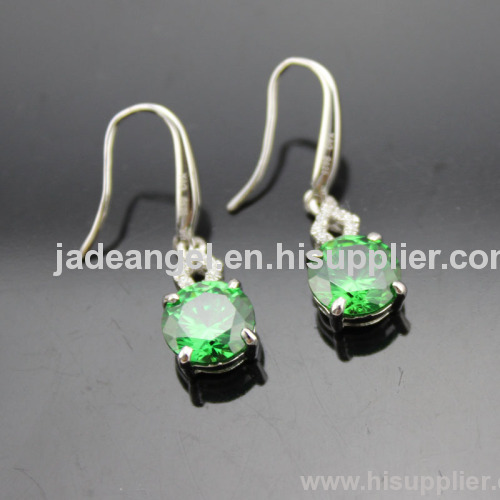 fashion silver jewelry 925 solid silver green cubic zircon earrings
