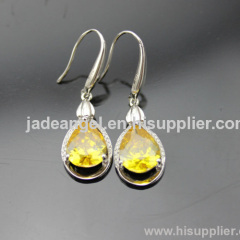 925 Silver Jewelry Pear Cut Yellow Citrine and Clear Cubic Zircon Earrings