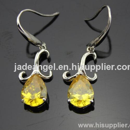Fashion Silver Jewelry Solid Silver Earring with Yellow Cubic Zircon