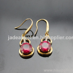 18K Gold Plated 925 Silver earrings with round cut ruby cubic zircon