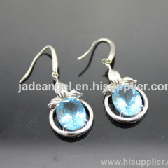 Gemstone Jewelry 925 Silver Blue Topaz Cubic Zircon Dangle Earrings