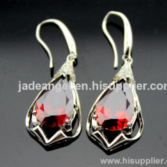 925 Silver Earring ,Created Garnet Cubic Zircon Dangle Earrings