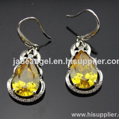 925 silver earring,created yellow citrine and cubic zircon earrings