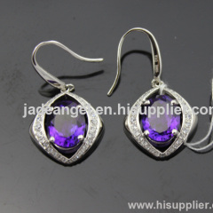 white gold plated sterling silver with amethyst cubic zircon earrings