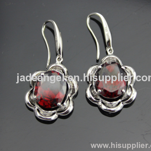 fashion silver jewelry,925 silver garnet cubic zircon earrings