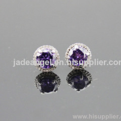 925 Silver Jewelry Cubic Zircon Earrings Sterling Silver Round Cut Amethyst Stud Earrings