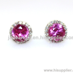 925 Sterling Silver with Created Ruby Cubic Zircon Stud Earrings