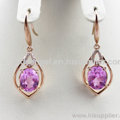 18K Rose Gold Plated 925 Silver Earrings with Pink Cubic Zircon