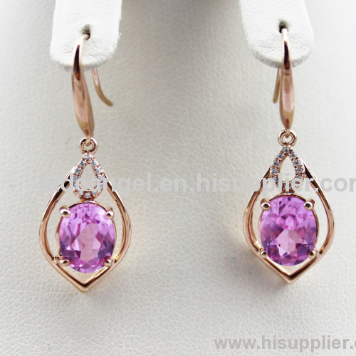 18K Rose Gold Plated 925 Silver Earrings with Pink Cubic Zircon