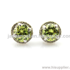 925 Sterling Silver Stud Earrings, Fashion Silver Peridot Cubic Zircon Earrings