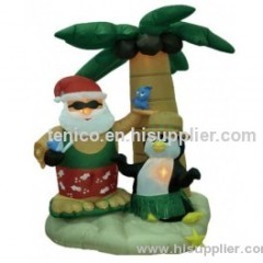 7 Foot Inflatable Santa Claus & Penguin on an Island w/ Palm Tree