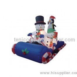 6 Foot Long Inflatable Christmas Snowmen & Penguin Sitting on a Sleigh