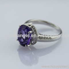 925 Silver Jewelry Oval Cut Created Amethyst and Cubic Zircon Ring