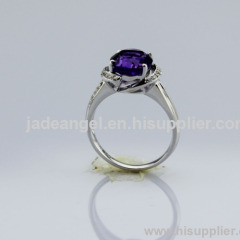 925 Silver Jewelry Oval Cut Created Amethyst and Cubic Zircon Ring