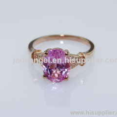 18k Rose Gold Silver Ring,Sterling Silver with Pink Cubic Zircon Ring