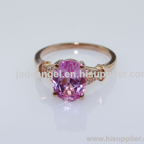 18k Rose Gold Silver Ring,Sterling Silver with Pink Cubic Zircon Ring