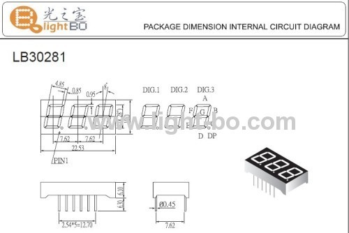 Super bright red 3 digit 0.28common anode 7-segment LED Display