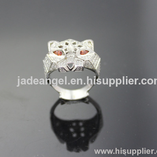 fashion 925 sterling silver jewelry.silver pave clear cubic zircon leopard hear ring